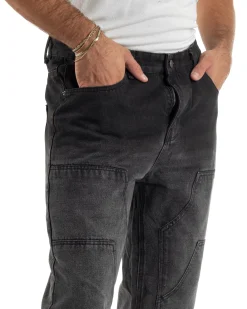 Jeans Uomo Pantaloni Carpenter Denim Sfumato Nero Baggy Fit JS1157A