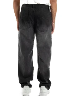 Jeans Uomo Pantaloni Carpenter Denim Sfumato Nero Baggy Fit JS1157A