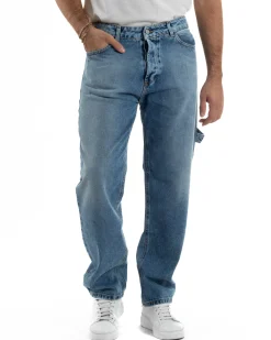 Jeans Uomo Pantaloni Carpenter Denim Chiaro Baggy Fit JS1156A