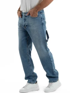Jeans Uomo Pantaloni Carpenter Denim Chiaro Baggy Fit JS1156A