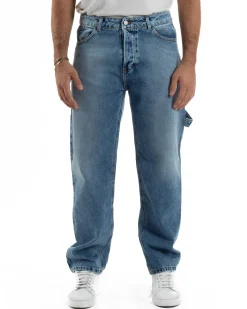Jeans Uomo Pantaloni Carpenter Denim Chiaro Baggy Fit JS1156A