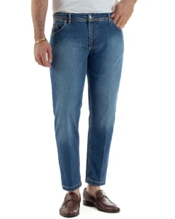 Jeans uomo pantaloni cinque tasche slim fit basic denim blu BlackSunday JS1189A