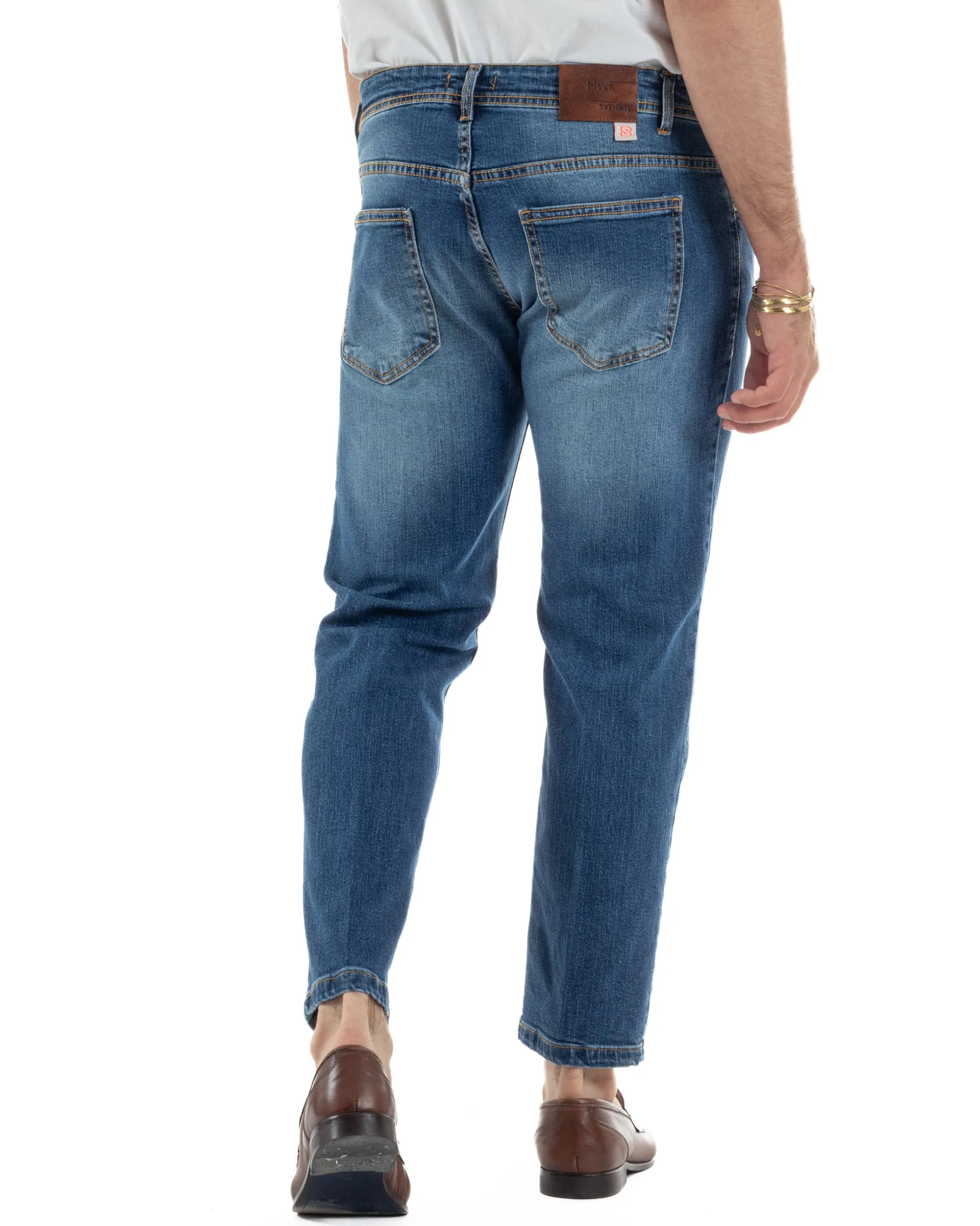 Jeans uomo pantaloni cinque tasche slim fit basic denim blu BlackSunday JS1189A