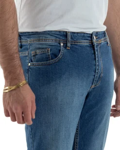 Jeans uomo pantaloni cinque tasche slim fit basic denim blu BlackSunday JS1189A