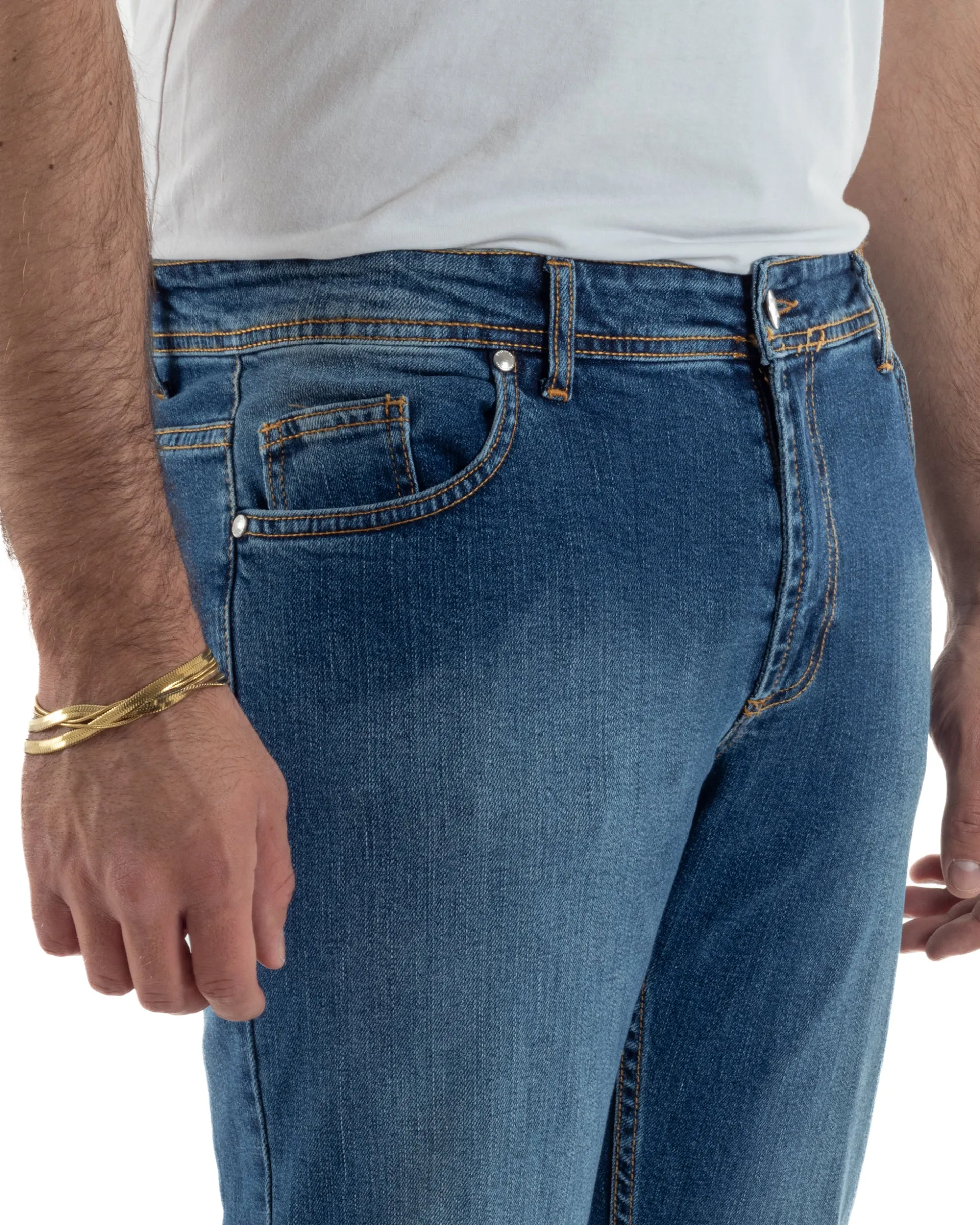 Jeans uomo pantaloni cinque tasche slim fit basic denim blu BlackSunday JS1189A