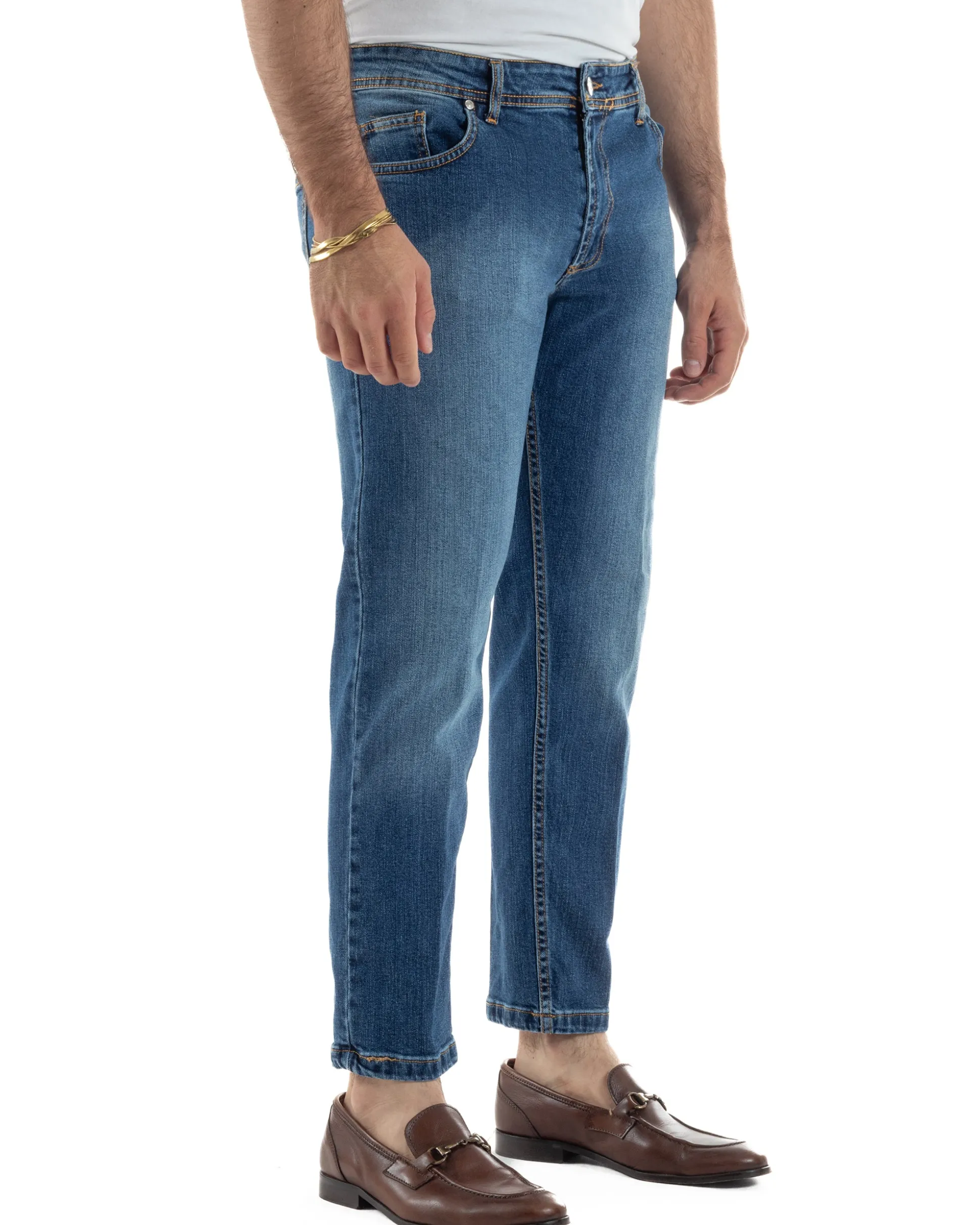 Jeans uomo pantaloni cinque tasche slim fit basic denim blu BlackSunday JS1189A