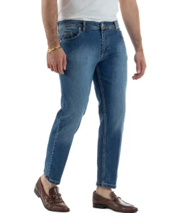 Jeans uomo pantaloni cinque tasche slim fit basic denim blu BlackSunday JS1189A