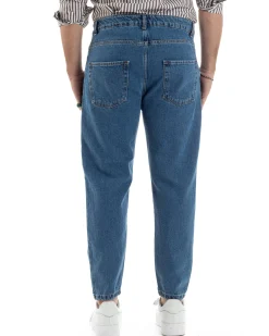 Jeans uomo pantaloni cinque tasche regular fit basic denim scuro GIOSAL-JS1075A