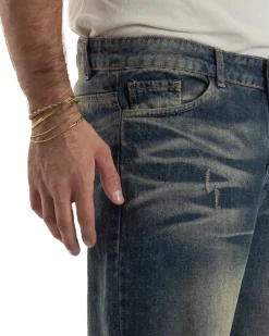 Jeans Uomo Pantaloni Denim Sfumato Sabbiato Baggy Fit JS1159A