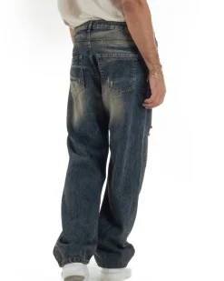 Jeans Uomo Pantaloni Denim Sfumato Sabbiato Baggy Fit JS1159A