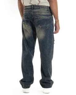 Jeans Uomo Pantaloni Denim Sfumato Sabbiato Baggy Fit JS1159A