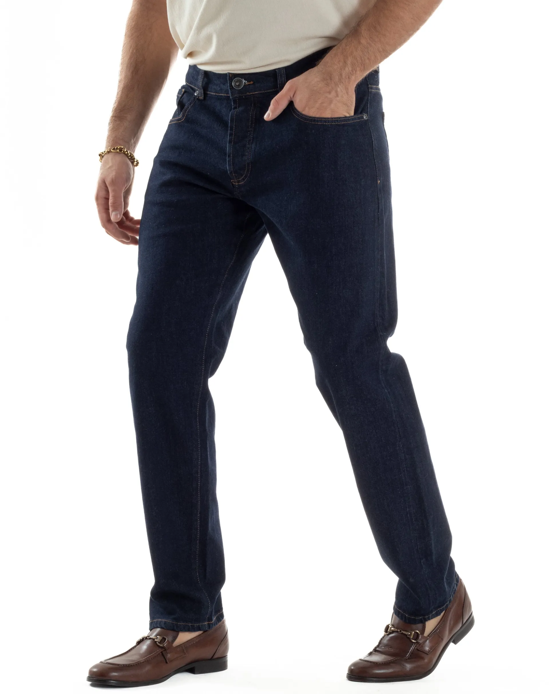 Jeans Uomo Pantaloni Regular Fit Basic Denim Scuro Blu Over-D OC1F2W5D10