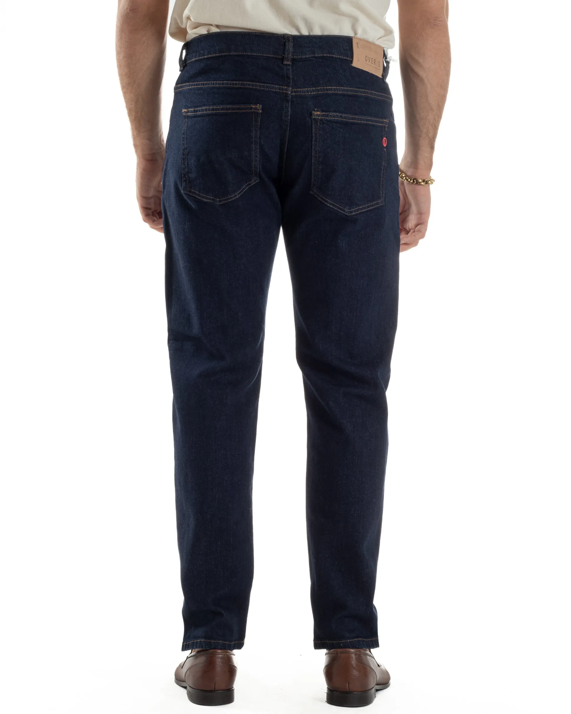 Jeans Uomo Pantaloni Regular Fit Basic Denim Scuro Blu Over-D OC1F2W5D10