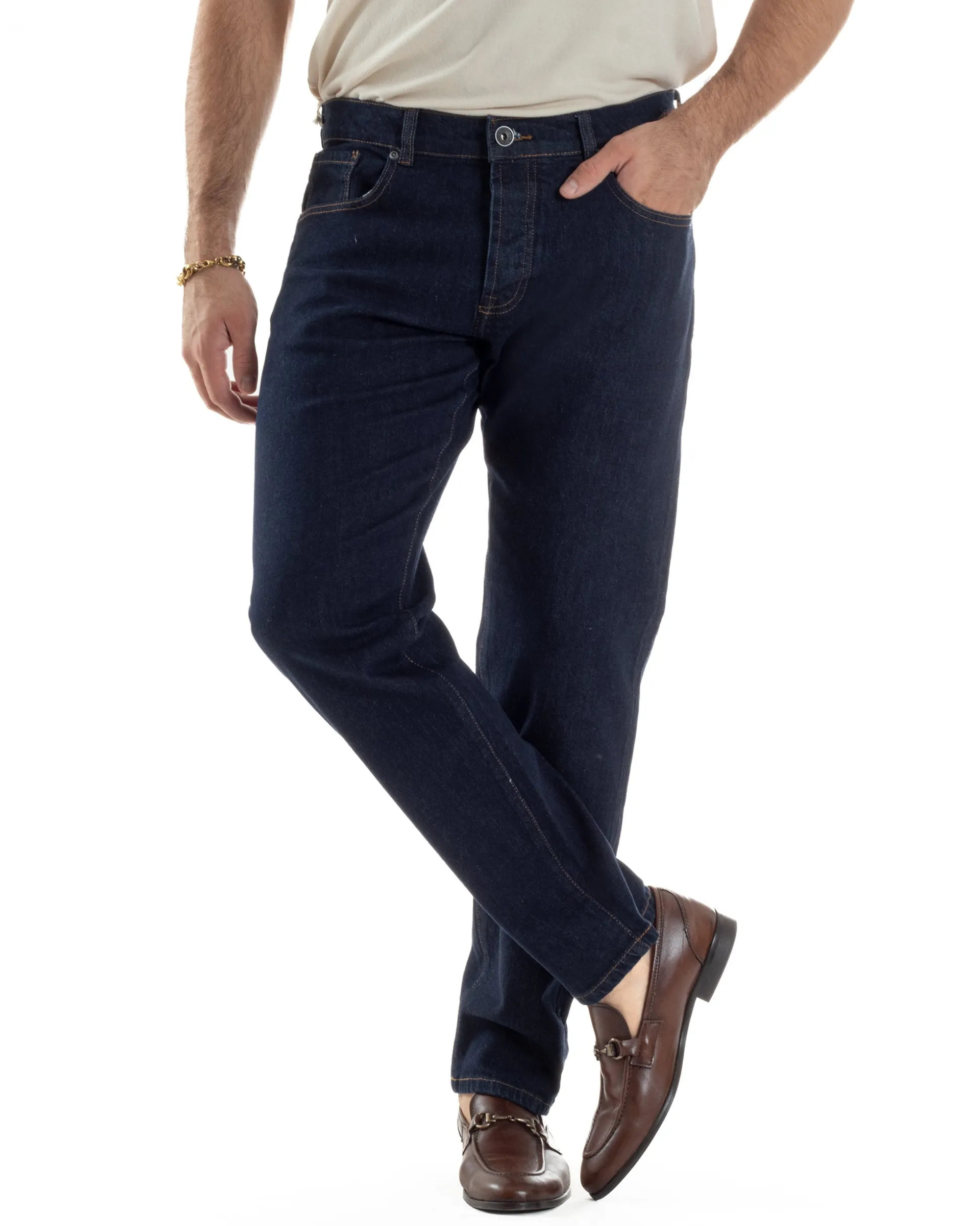 Jeans Uomo Pantaloni Regular Fit Basic Denim Scuro Blu Over-D OC1F2W5D10