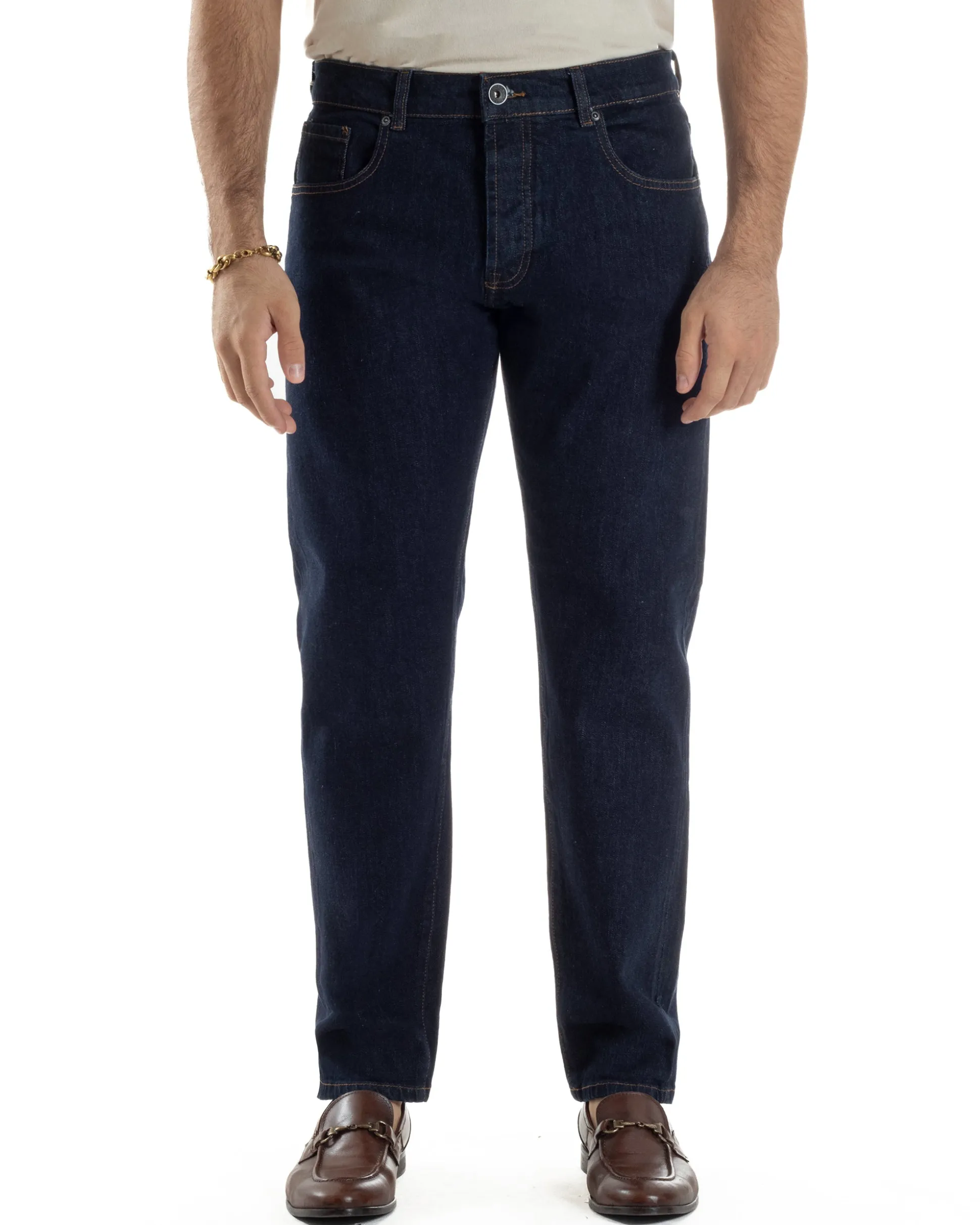 Jeans Uomo Pantaloni Regular Fit Basic Denim Scuro Blu Over-D OC1F2W5D10