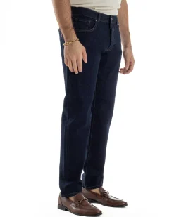 Jeans Uomo Pantaloni Regular Fit Basic Denim Scuro Blu Over-D OC1F2W5D10