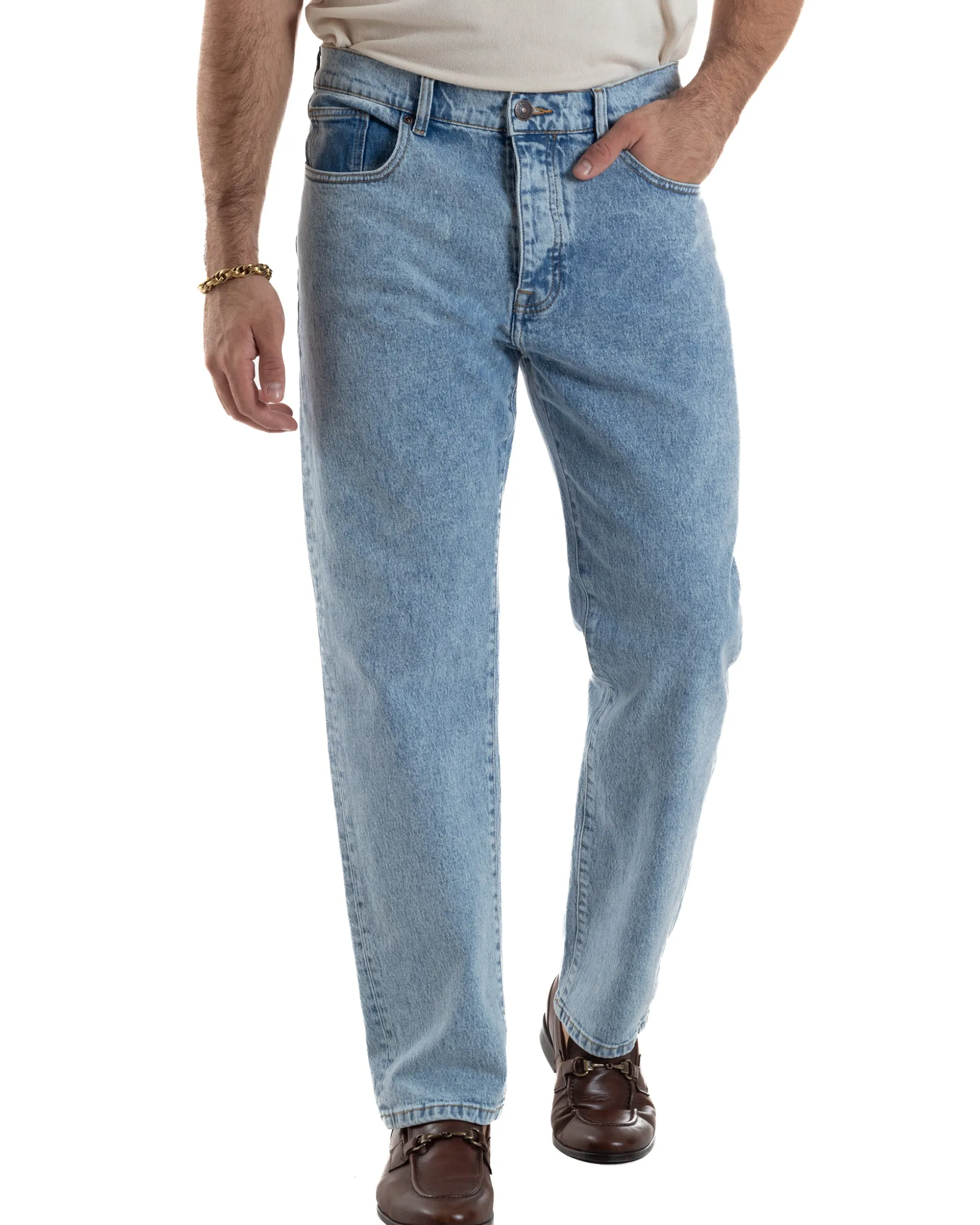 Jeans Uomo Pantaloni Regular Fit Basic Denim Chiaro Over-D OC1F2W5D21