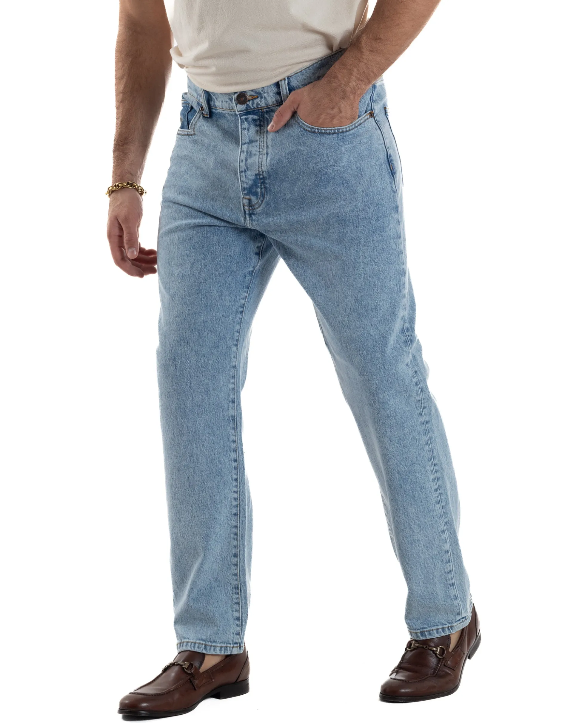 Jeans Uomo Pantaloni Regular Fit Basic Denim Chiaro Over-D OC1F2W5D21
