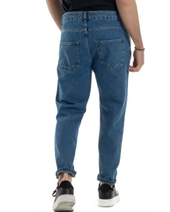 Jeans Uomo Pantaloni Regular Fit Basic Taglio Al Ginocchio Denim Scuro JS1101A