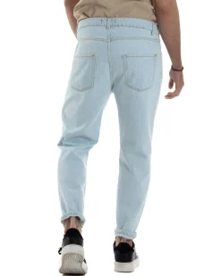 Jeans Uomo Pantaloni Regular Fit Basic Taglio Al Ginocchio Denim Chiaro JS1099A
