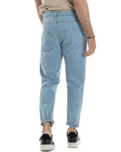 Jeans Uomo Pantaloni Regular Fit Basic Taglio Al Ginocchio Denim Medio JS1100A