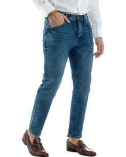 Jeans Uomo Pantaloni Slim Fit Basic Denim Scuro Blu Over-D OC1F2W5D16