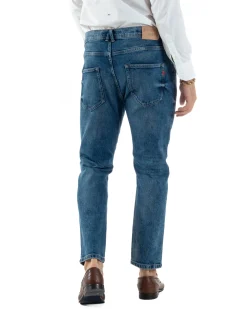 Jeans Uomo Pantaloni Slim Fit Basic Denim Scuro Blu Over-D OC1F2W5D16