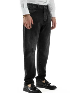 Jeans Uomo Pantaloni Slim Fit Basic Denim Scuro Nero Over-D OC1F2W5D05