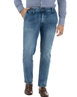 Jeans uomo pantaloni tasche america slim fit basic denim blu GIOSAL-JS1176A