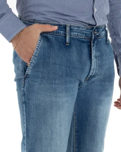 Jeans uomo pantaloni tasche america slim fit basic denim blu GIOSAL-JS1176A