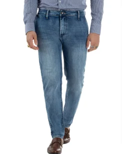 Jeans uomo pantaloni tasche america slim fit basic denim blu GIOSAL-JS1176A
