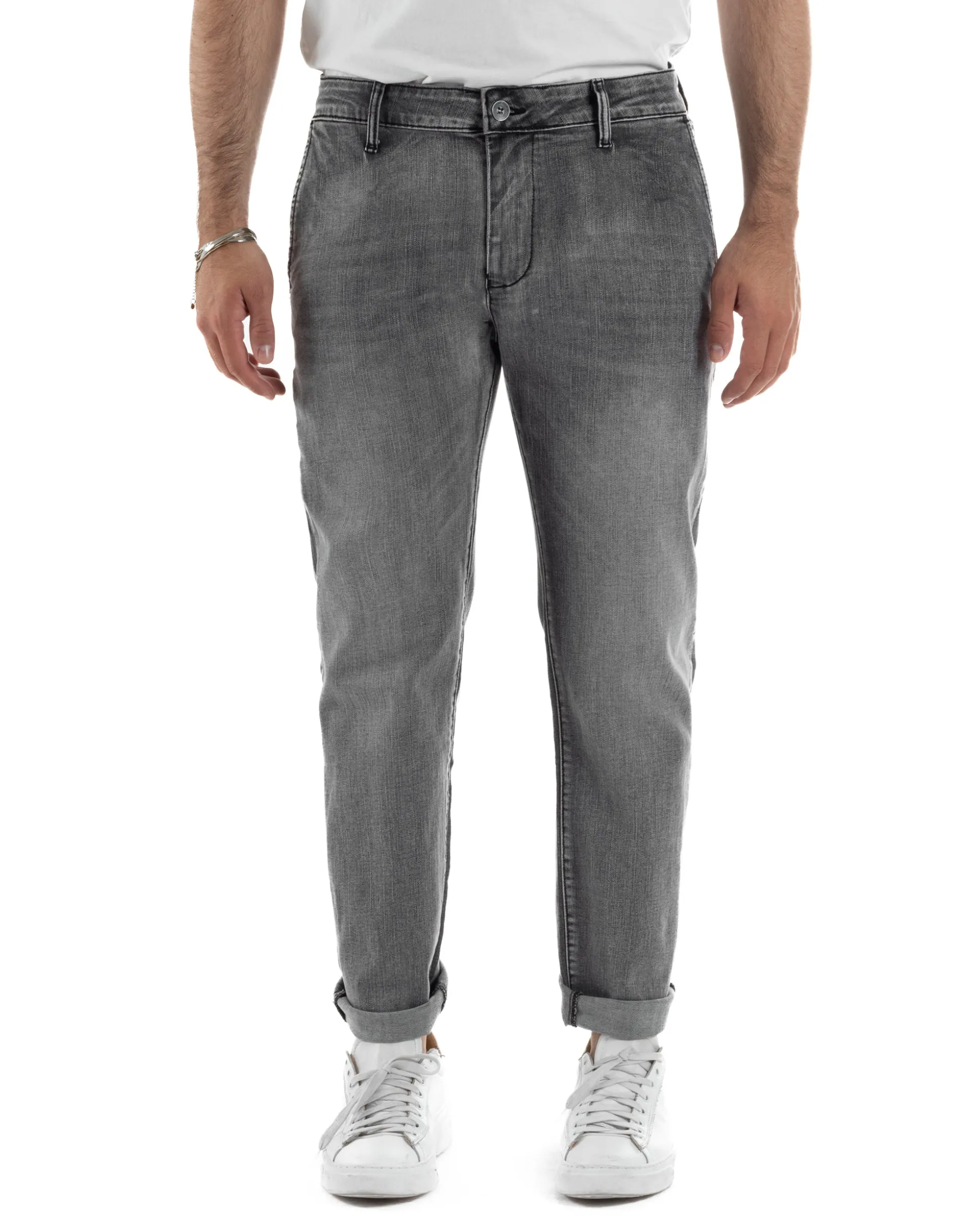 Jeans uomo pantaloni tasche america slim fit basic denim grigio GIOSAL-JS1190A