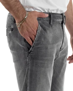 Jeans uomo pantaloni tasche america slim fit basic denim grigio GIOSAL-JS1190A
