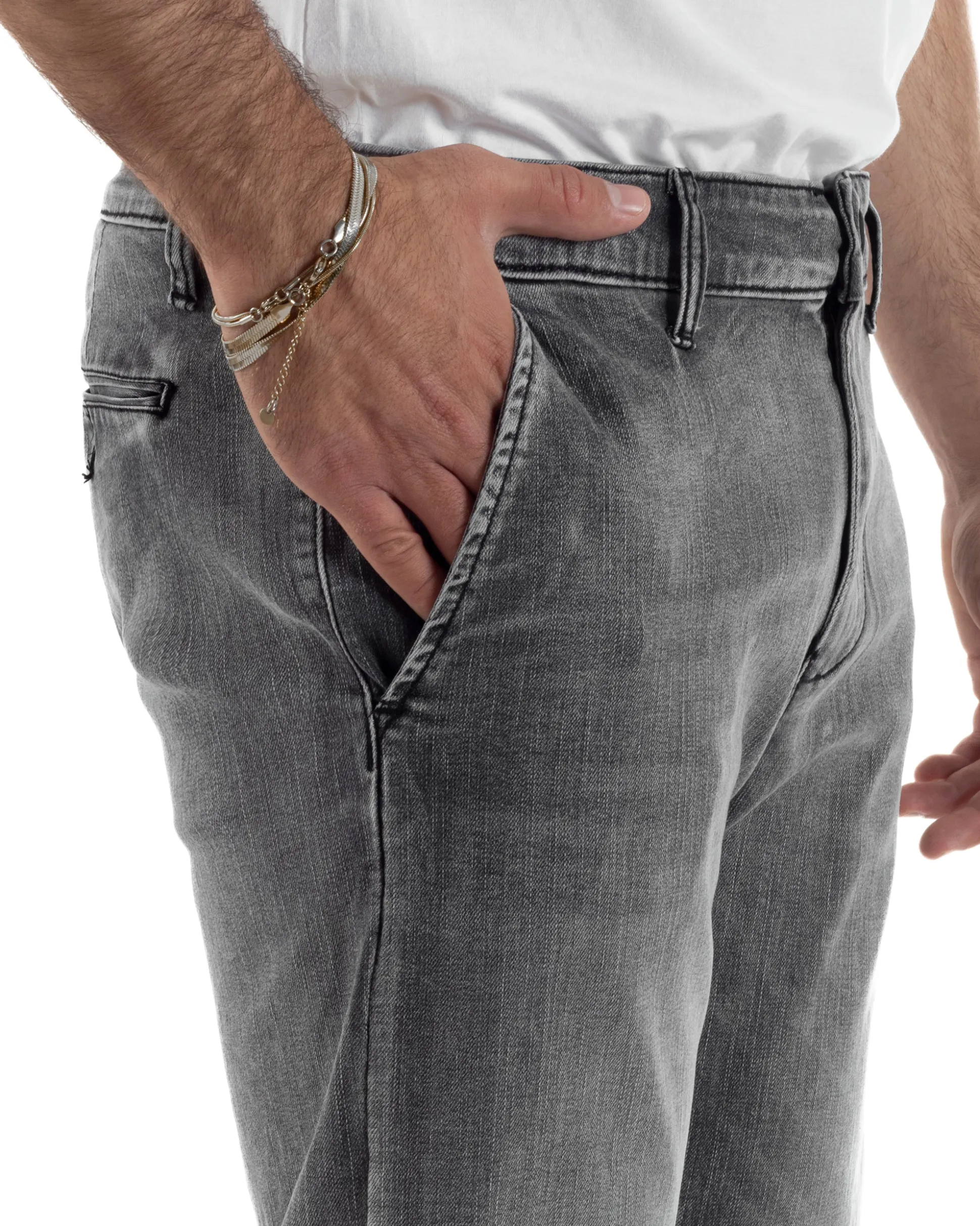 Jeans uomo pantaloni tasche america slim fit basic denim grigio GIOSAL-JS1190A