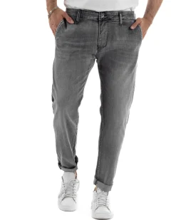 Jeans uomo pantaloni tasche america slim fit basic denim grigio GIOSAL-JS1190A