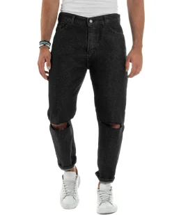 Jeans Uomo Regular Fit Taglio Ginocchio Basic Denim Nero JS1137A