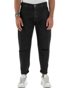 Jeans Uomo Regular Fit Taglio Ginocchio Basic Denim Nero JS1137A