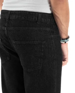 Jeans Uomo Regular Fit Taglio Ginocchio Basic Denim Nero JS1137A