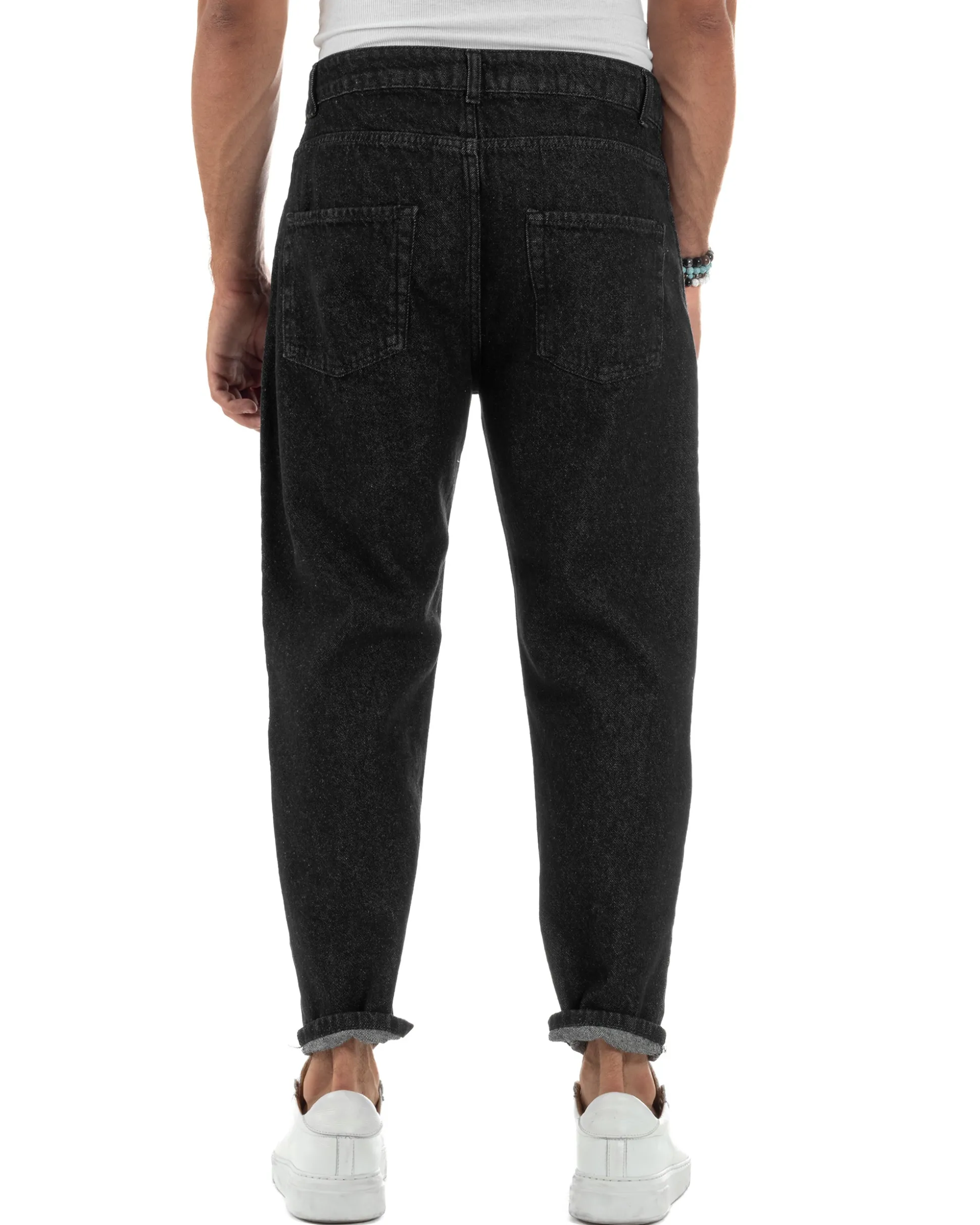 Jeans Uomo Regular Fit Taglio Ginocchio Basic Denim Nero JS1137A