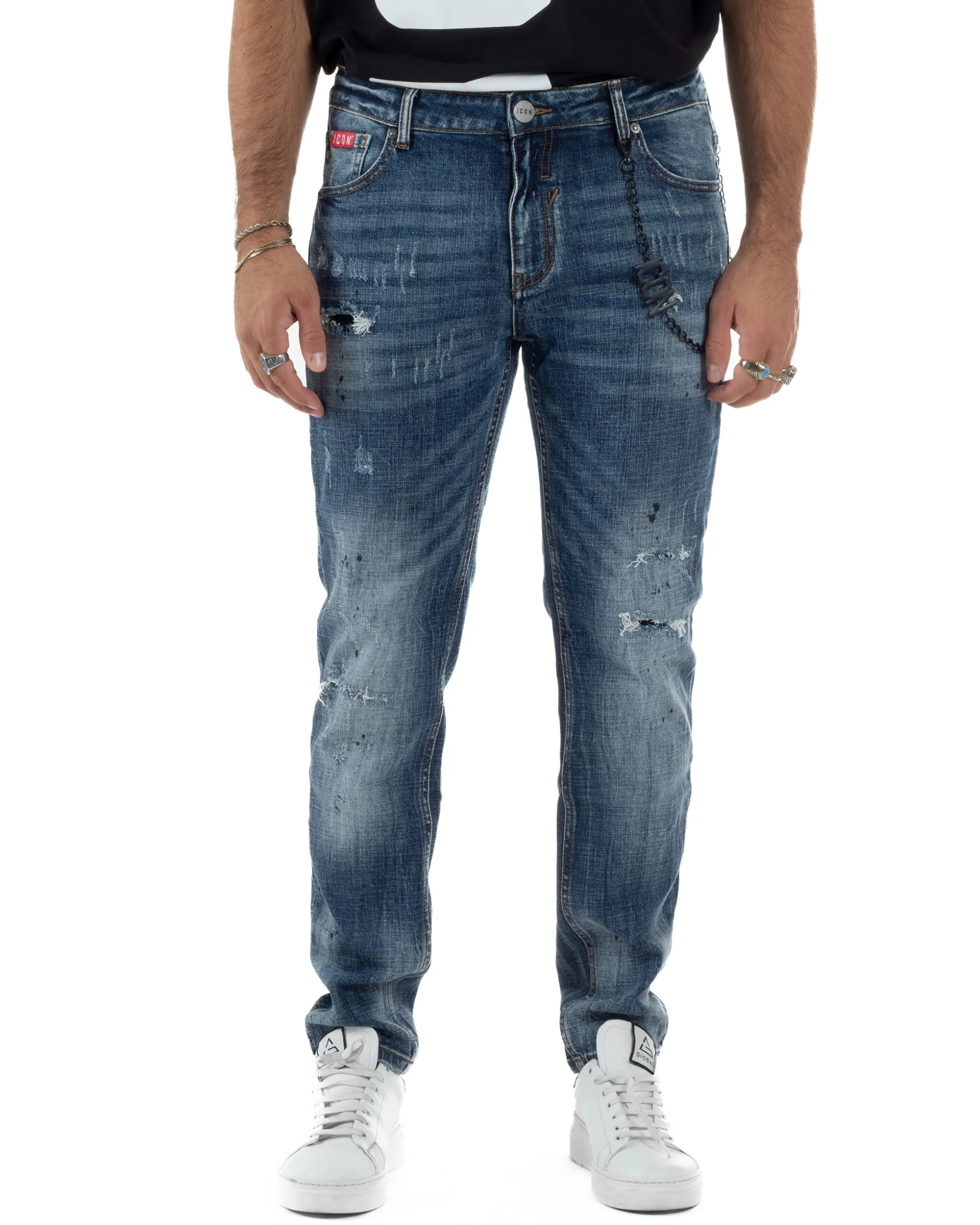 Jeans Uomo Slim Fit Denim Sfumato Rotture ICON ICUF2W6D018