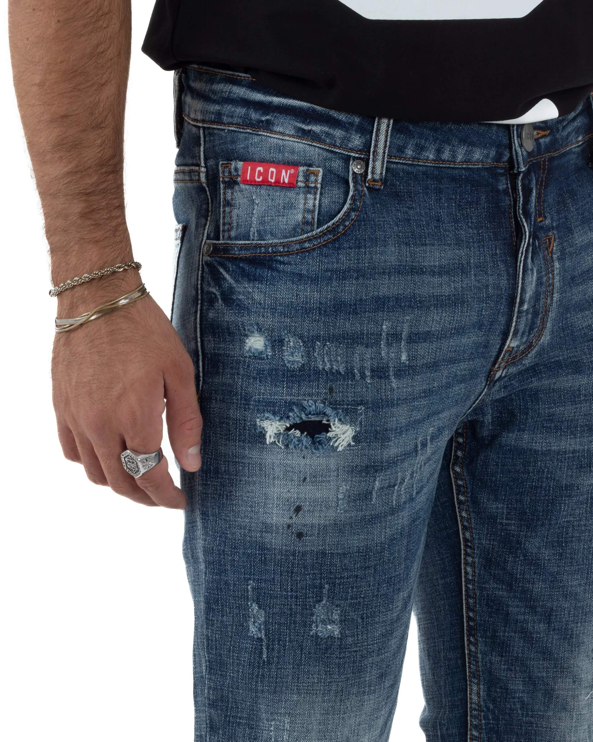 Jeans Uomo Slim Fit Denim Sfumato Rotture ICON ICUF2W6D018