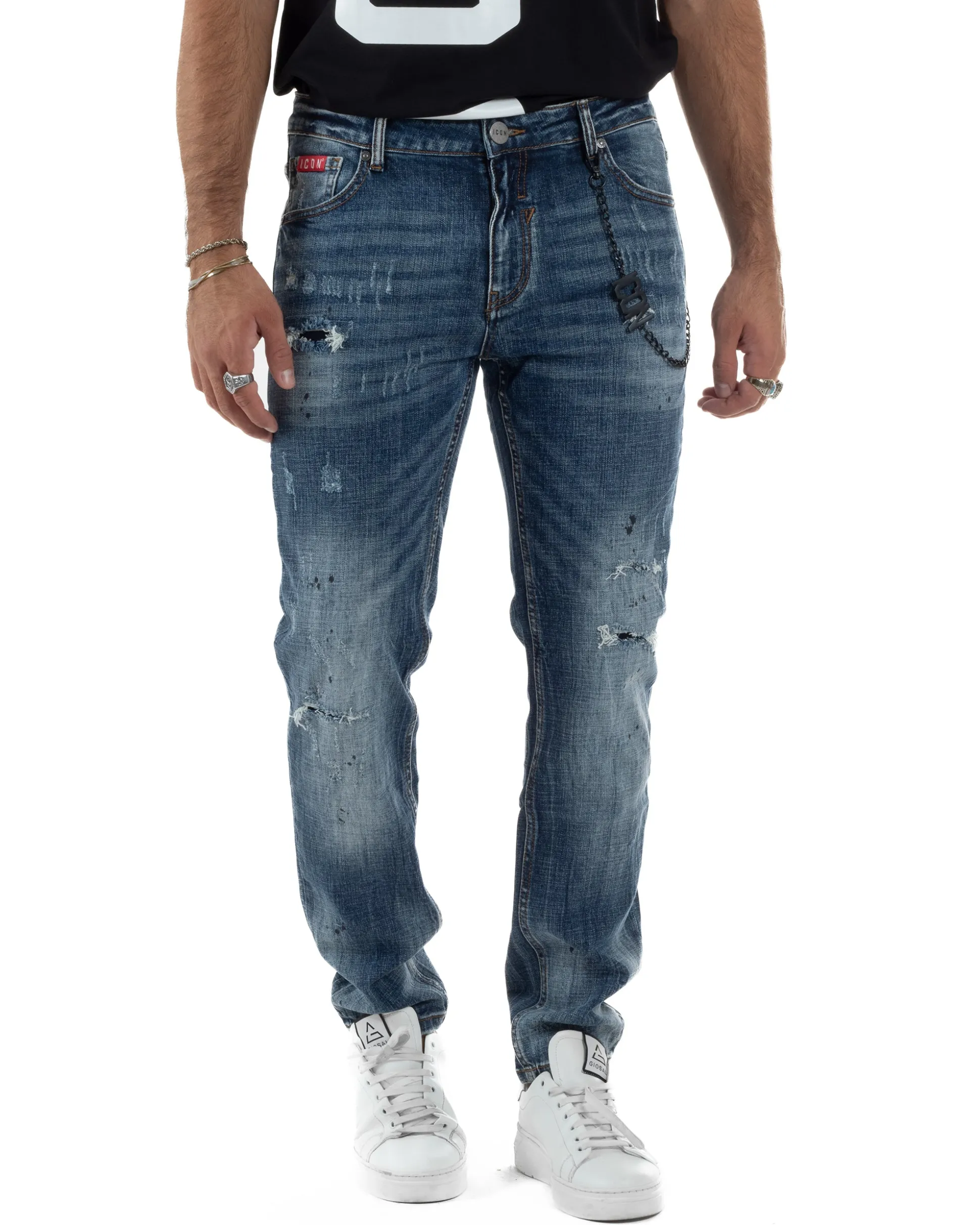 Jeans Uomo Slim Fit Denim Sfumato Rotture ICON ICUF2W6D018