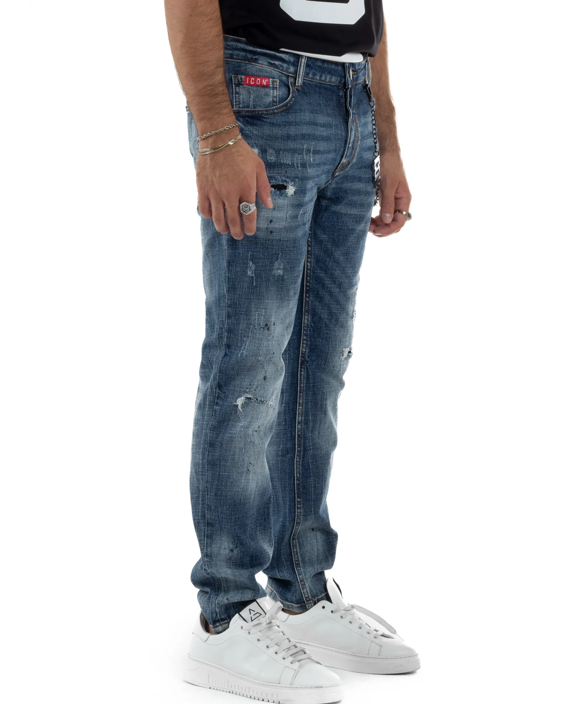 Jeans Uomo Slim Fit Denim Sfumato Rotture ICON ICUF2W6D018