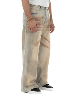 Jeans uomo super baggy cinque tasche casual denim sabbiato GIOSAL-JS1174A