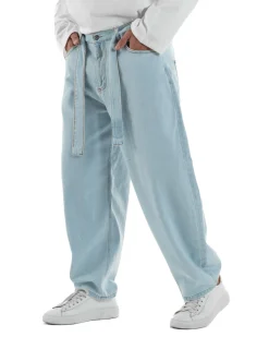 Jeans uomo wide leg baggy basic cintura barrel fit denim chiaro BlackSunday JS1186A