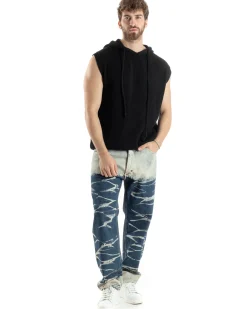 Maglia Gilet Uomo Maglioncino Con Cappuccio Smanicato Basic Casual Tinta Unita Nero GIOSAL-M2829A