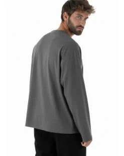 Maglia uomo girocollo t-shirt maniche lunghe long sleeve oversize piombo GIOSAL-M3089A