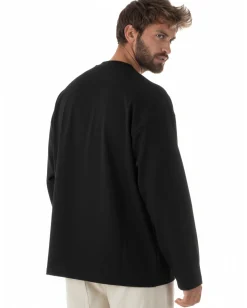 Maglia uomo girocollo t-shirt maniche lunghe long sleeve oversize nero GIOSAL-M3088A