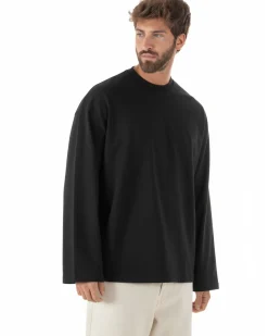 Maglia uomo girocollo t-shirt maniche lunghe long sleeve oversize nero GIOSAL-M3088A