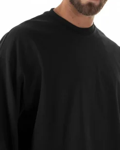 Maglia uomo girocollo t-shirt maniche lunghe long sleeve oversize nero GIOSAL-M3088A